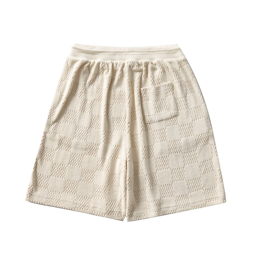 250819 New high-quality drawstring chessboard towel fabric casual shorts