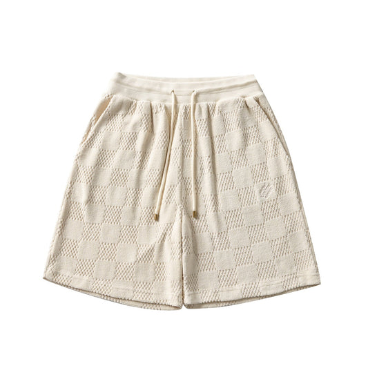 250819 New high-quality drawstring chessboard towel fabric casual shorts
