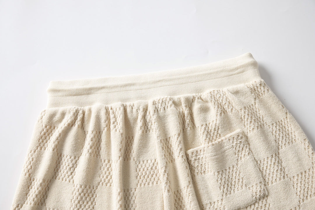 250819 New high-quality drawstring chessboard towel fabric casual shorts