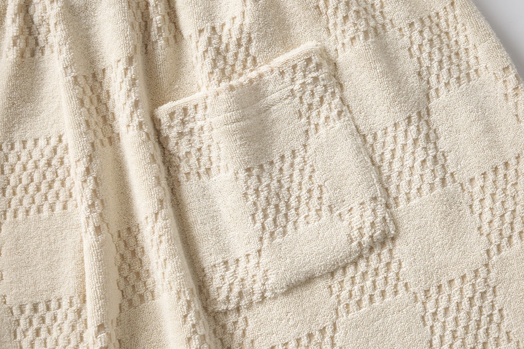250819 New high-quality drawstring chessboard towel fabric casual shorts