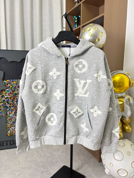 250825 New high-quality custom letter-patterned towel embroidered zipper hoodie