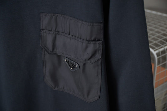 250825 new high-quality patchwork color-blocking pocket pullover hoodie